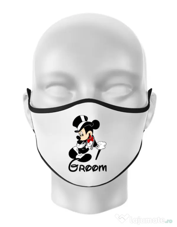 Masca personalizata reutilizabila Groom Mickey Alb