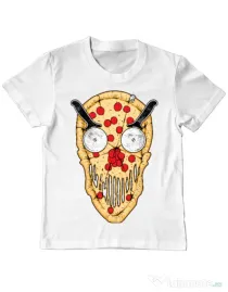 Tricou ADLER copil Pizza skull Alb