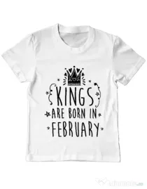 Tricou ADLER copil Kings are born in February Alb