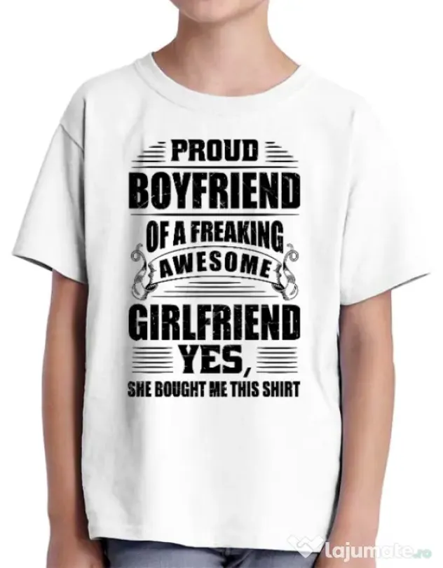Tricou ADLER copil Proud boyfriend Alb