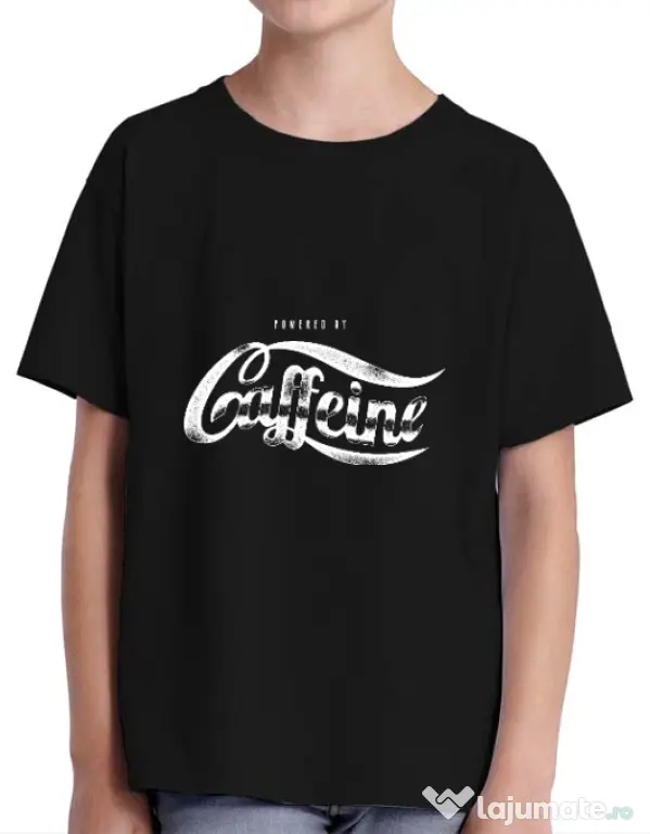 Tricou ADLER copil Powered by caffeine Negru