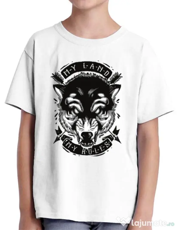 Tricou ADLER copil My Land My Rules Alb
