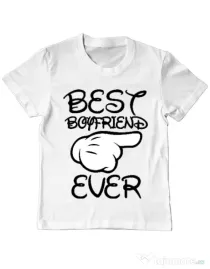Tricou ADLER copil Best boyfriend ever Alb