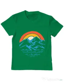 Tricou ADLER copil Mountain and rainbow Verde mediu