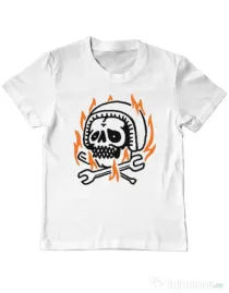 Tricou ADLER copil Skull biker Alb