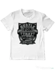 Tricou ADLER copil Hustle for that muscle Alb