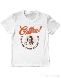 Tricou ADLER copil Coffee keeps me from killing you Alb