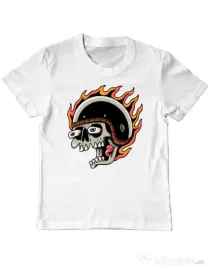 Tricou personalizat copil Skull Biker Alb