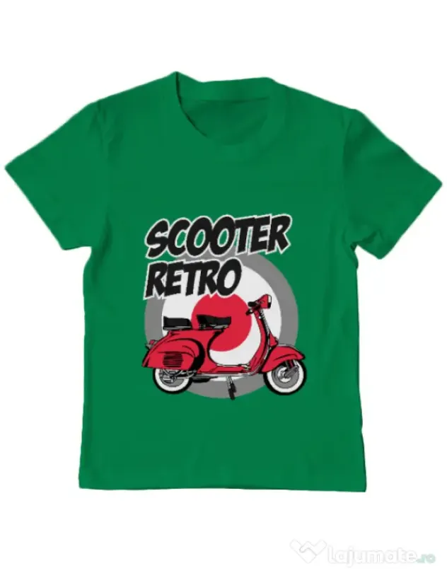 Tricou personalizat copil SCOOTER RETRO RED COLOR Verde mediu