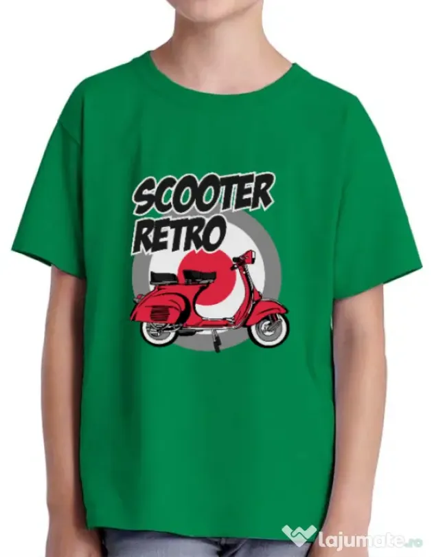 Tricou personalizat copil SCOOTER RETRO RED COLOR Verde mediu
