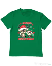 Tricou personalizat copil Prietenii lui Mos Craciun 2 Verde mediu