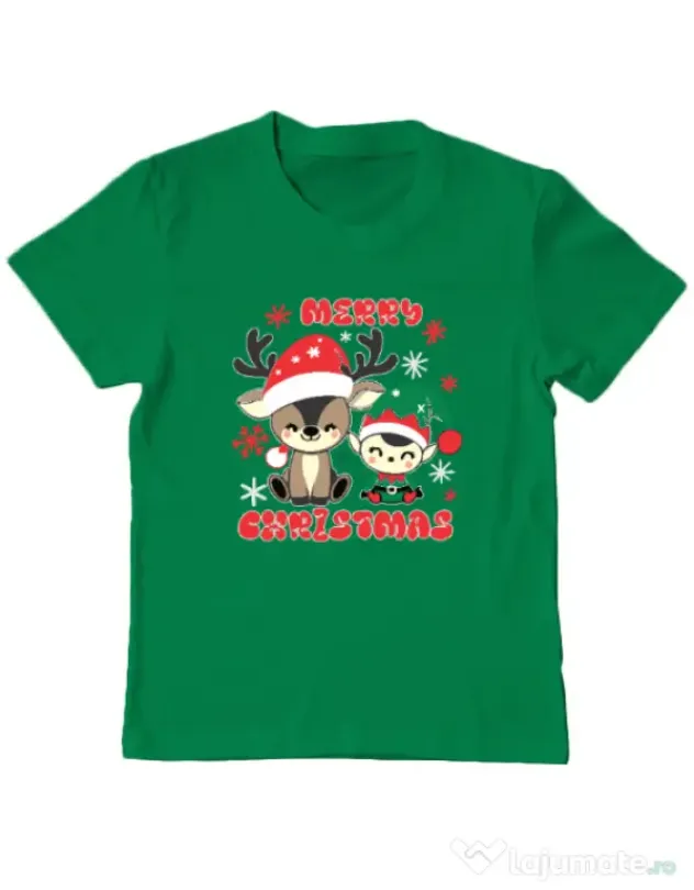 Tricou personalizat copil Prietenii lui Mos Craciun 2 Verde mediu