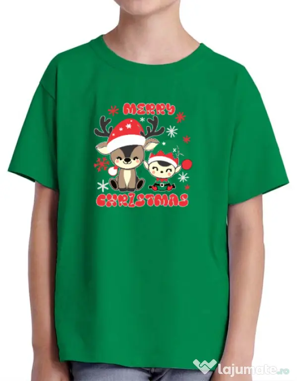 Tricou personalizat copil Prietenii lui Mos Craciun 2 Verde mediu