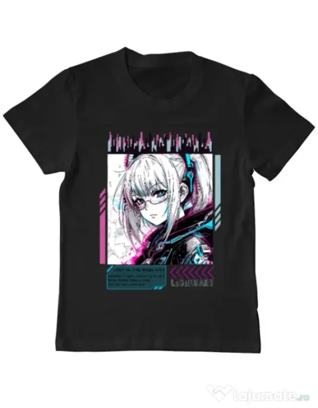 Tricou personalizat copil LOST IN THE NEON CITY Negru