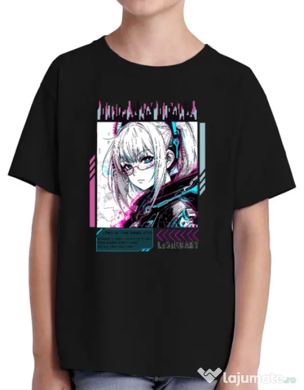 Tricou personalizat copil LOST IN THE NEON CITY Negru