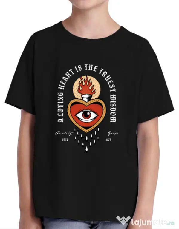 Tricou ADLER copil Burning Heart Negru