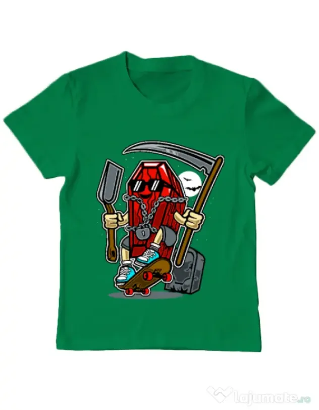 Tricou ADLER copil Coffin Skater Verde mediu