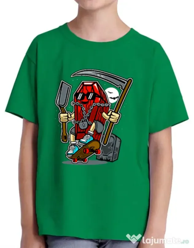 Tricou ADLER copil Coffin Skater Verde mediu