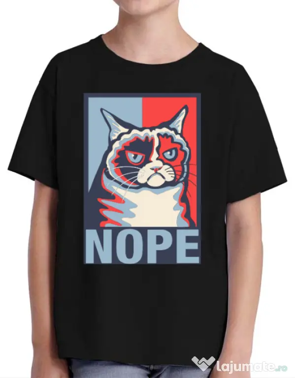 Tricou ADLER copil Grumpy cat Nope Negru