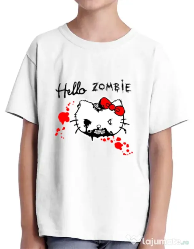 Tricou ADLER copil Hello zombie Alb