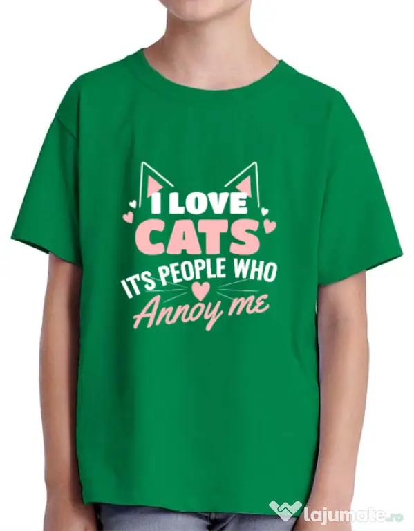Tricou ADLER copil I love cats Verde mediu