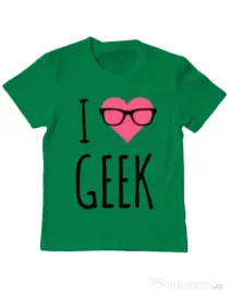 Tricou ADLER copil I love geek Verde mediu