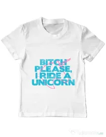 Tricou ADLER copil I ride a unicorn Alb