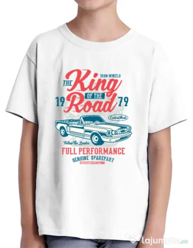 Tricou ADLER copil King Of The Road Alb