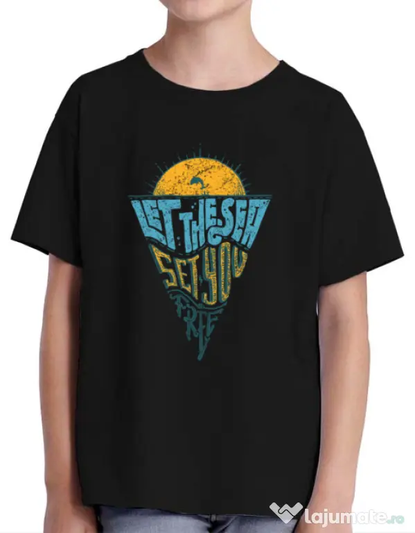 Tricou ADLER copil Let the sea, Set you free Negru