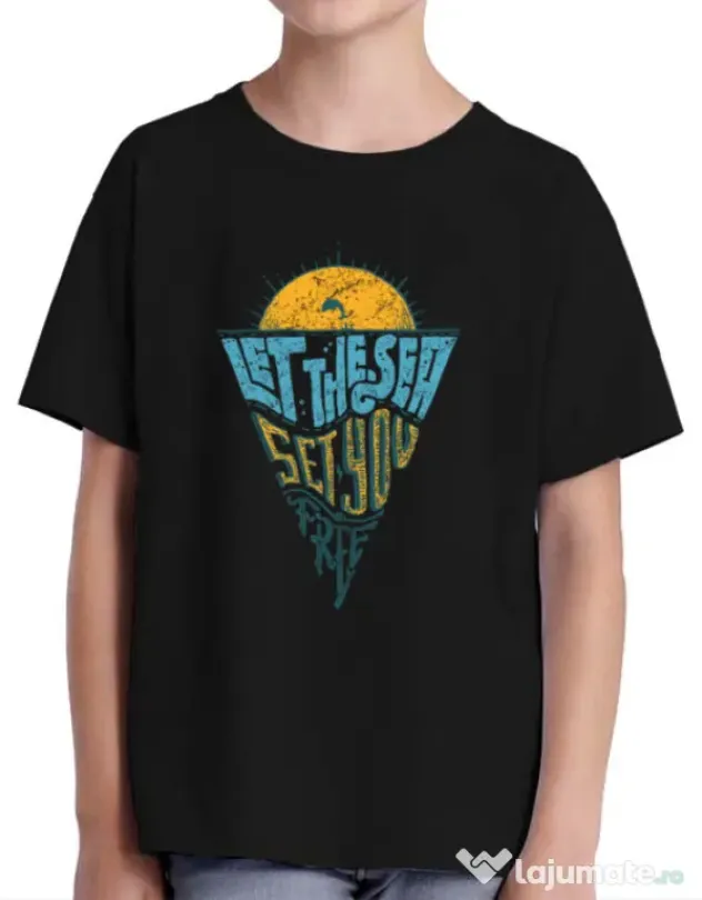 Tricou ADLER copil Let the sea, Set you free Negru