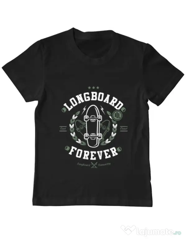 Tricou ADLER copil Long Board Forever Negru