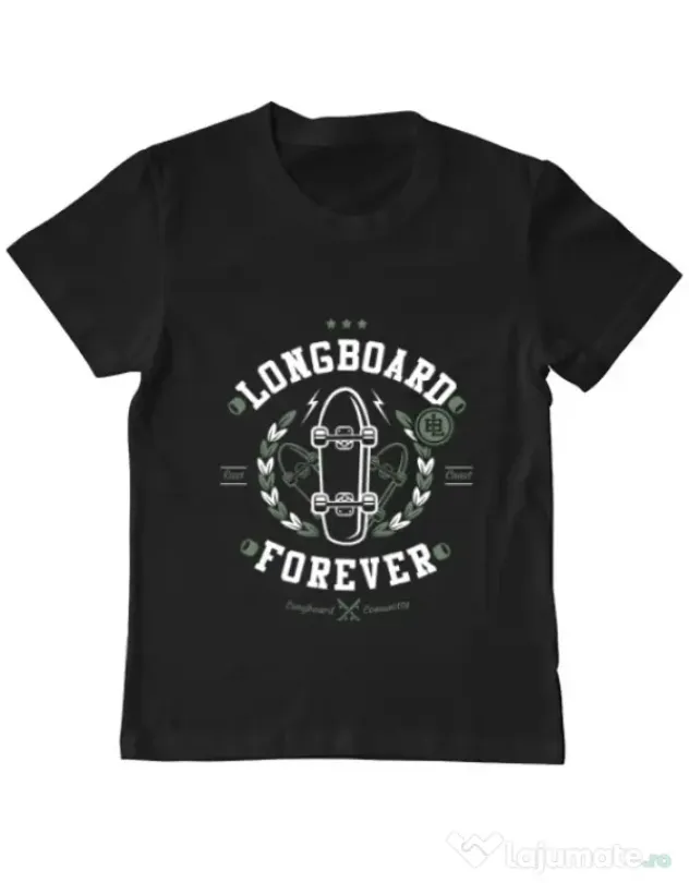 Tricou ADLER copil Long Board Forever Negru