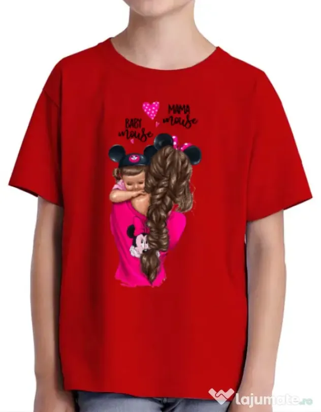 Tricou ADLER copil Mama and baby Mouse Rosu