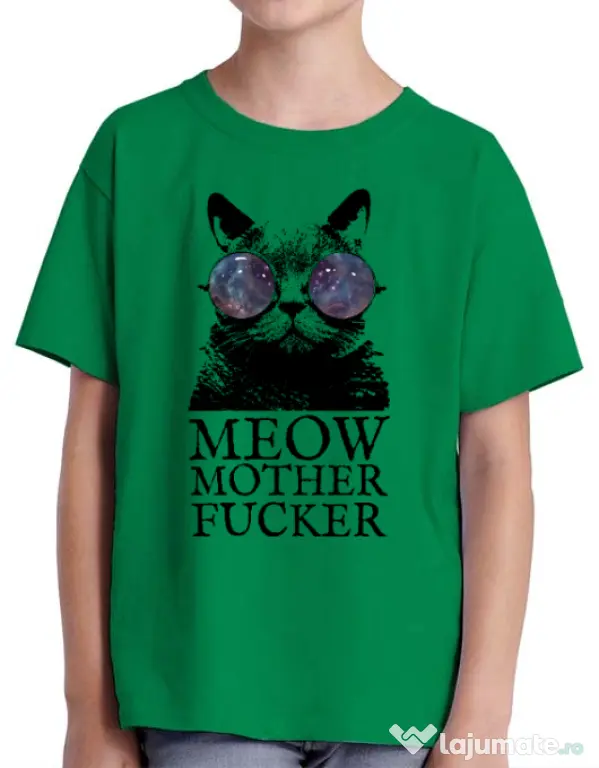 Tricou ADLER copil Meow motherfucker Verde mediu