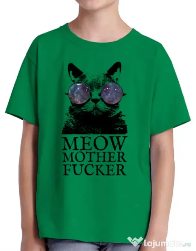 Tricou ADLER copil Meow motherfucker Verde mediu