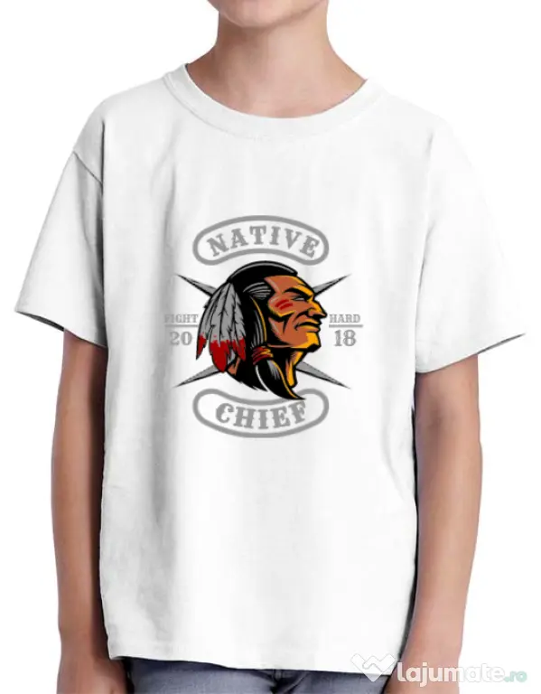 Tricou ADLER copil Native chief Alb