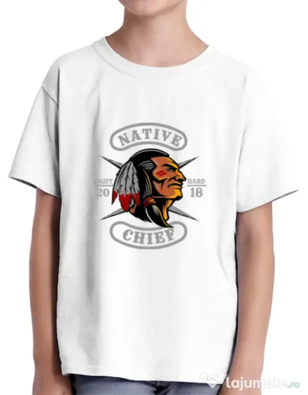 Tricou ADLER copil Native chief Alb