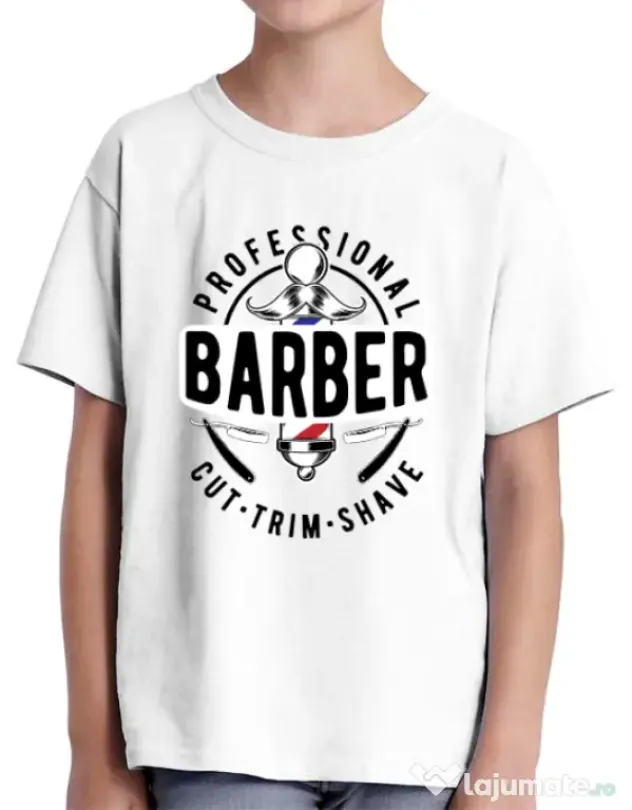 Tricou ADLER copil Professional barber Alb