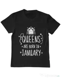 Tricou ADLER copil Queens are born in january Negru