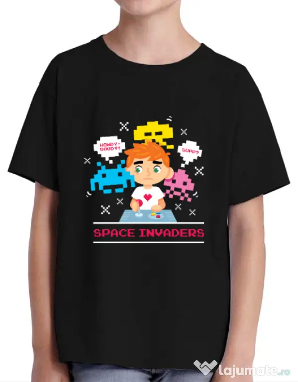 Tricou ADLER copil Space Invader Negru