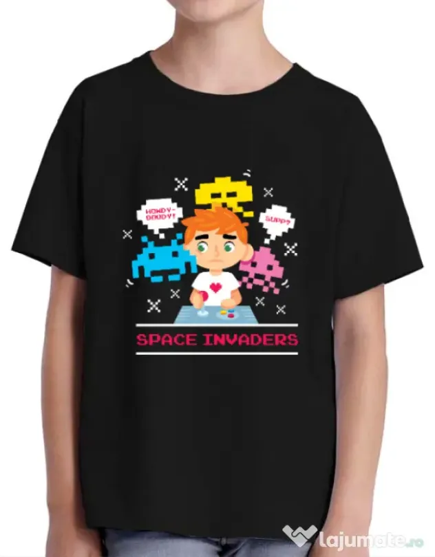 Tricou ADLER copil Space Invader Negru