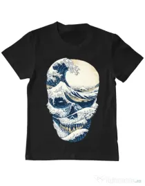 Tricou ADLER copil The Great Wave off Skull Negru