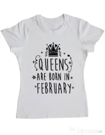 Tricou ADLER dama Queens are born in February Alb