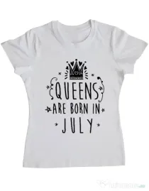 Tricou ADLER dama Queens are born in July Alb