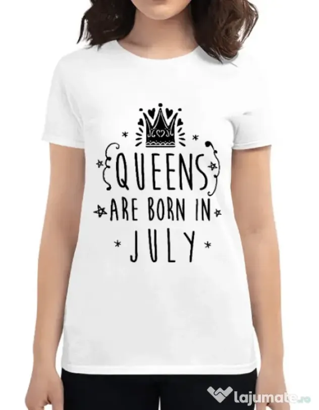 Tricou ADLER dama Queens are born in July Alb