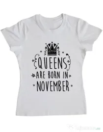 Tricou ADLER dama Queens are born in November Alb