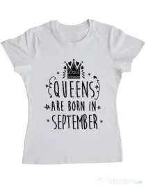 Tricou ADLER dama Queens are born in September Alb