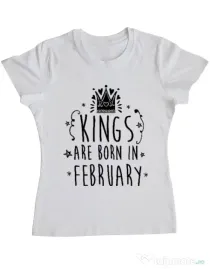 Tricou ADLER dama Kings are born in February Alb