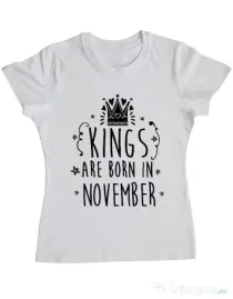 Tricou ADLER dama Kings are born in November Alb