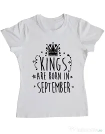 Tricou ADLER dama Kings are born in September Alb